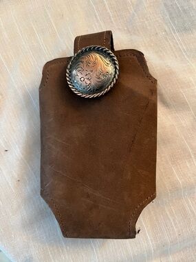 Brown Suede Leather Belt Holster with Decorative Concho